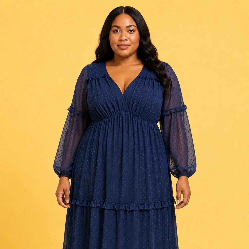 Boohoo Navy Tiered V-Neck Maxi Dress